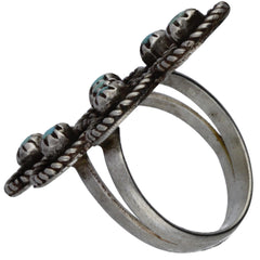 Zuni Handmade Elongated Braided Turquoise Snake Eye Ring - Size 5