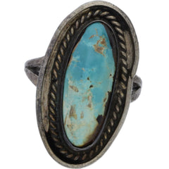 Navajo Handmade Elongated Braided Turquoise Ring - Size 9