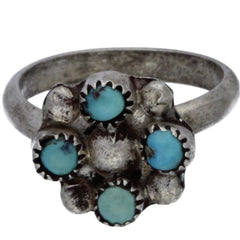 Zuni Dotted Turquoise Snake Eye Ring - Size 4