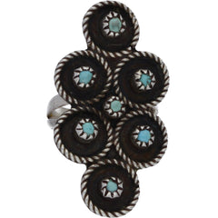 Zuni Handmade Elongated Braided Turquoise Snake Eye Ring - Size 5