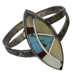 Zuni MOP, Coral & Turquoise Inlay Ring - Size 5.75