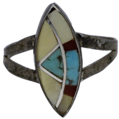 Zuni MOP, Coral & Turquoise Inlay Ring - Size 5.75