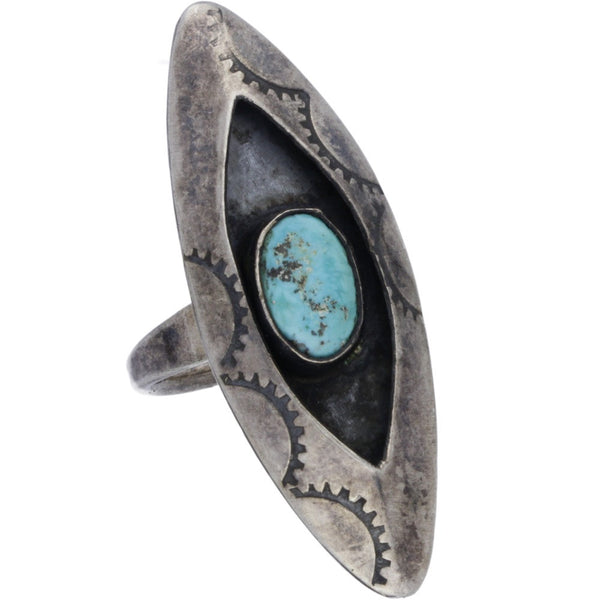 Navajo Handmade Shadow Box Turquoise Eye Ring - Size 5