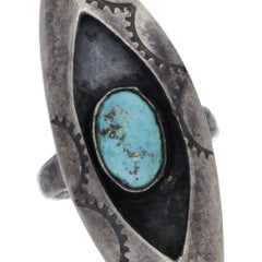 Navajo Handmade Shadow Box Turquoise Eye Ring - Size 5