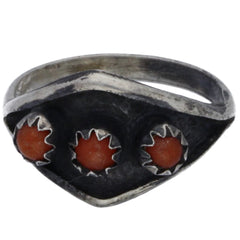 Zuni Dainty Beveled Coral Snake Eye Midi Ring - Size 4