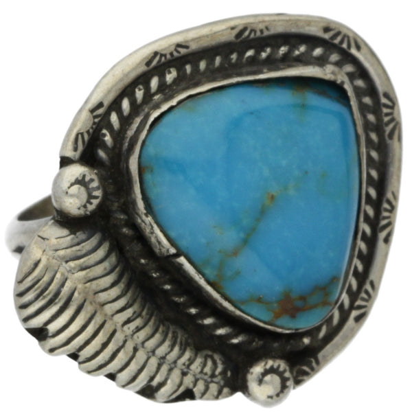 Navajo Handmade Braided Turquoise Feather Ring - Size 7