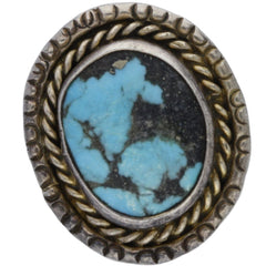 Navajo Handmade Braided Turquoise Inlay Ring - Size 6.25