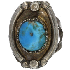 Navajo Handmade Framed Turquoise Ring - Size 6.75