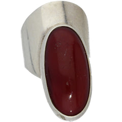 Modern Elongated Pink Agate Oval Ring - Size 5.5