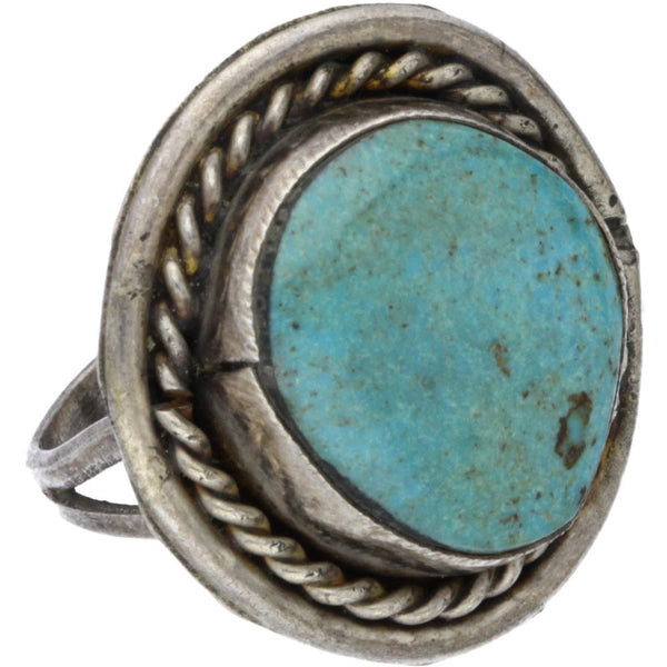 Navajo Handmade Turquoise Braided Ring - Size 8