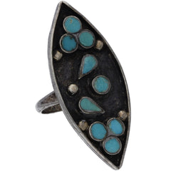 Zuni Elongated Falling Turquoise Ring - Size 7.5