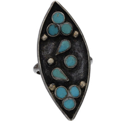 Zuni Elongated Falling Turquoise Ring - Size 7.5