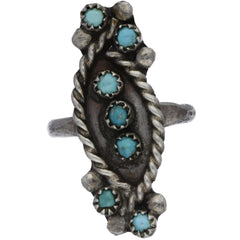 Zuni Handmade Elongated Braided Turquoise Ring - Size 7.5