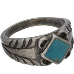 Navajo Striped Turquoise Inlay Ring - Size 11.5