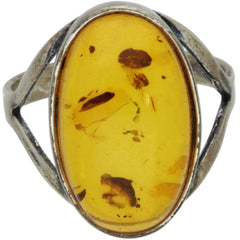 Simple Modernist Amber Oval Ring - Size 7.25