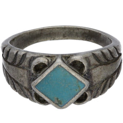 Navajo Striped Turquoise Inlay Ring - Size 11.5