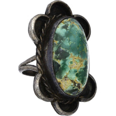 Navajo Handmade Elongated, Braided & Scalloped Turquoise Ring - Size 4.5