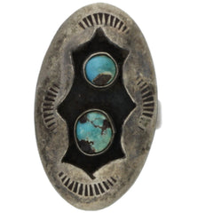 Navajo Hand-Punched Shadow Box Turquoise Ring - Size 3.75