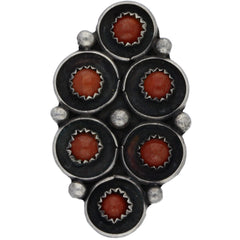 Zuni Handmade Elongated Coral Snake Eye Ring - Size 5