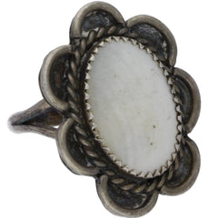 Navajo Handmade White MOP Braided Flower Ring - Size 6.25