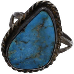 Navajo Handmade Braided Turquoise Ring - Size 7.5