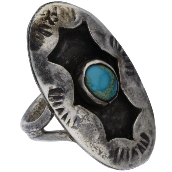 Navajo Hand-Punched Shadow Box Turquoise Ring - Size 3