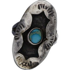 Navajo Hand-Punched Shadow Box Turquoise Ring - Size 3