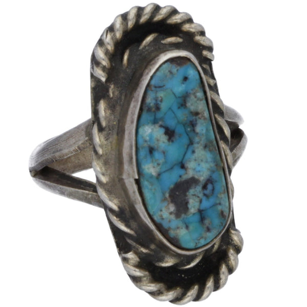 Navajo Handmade Braided Turquoise Ring - Size 6.5