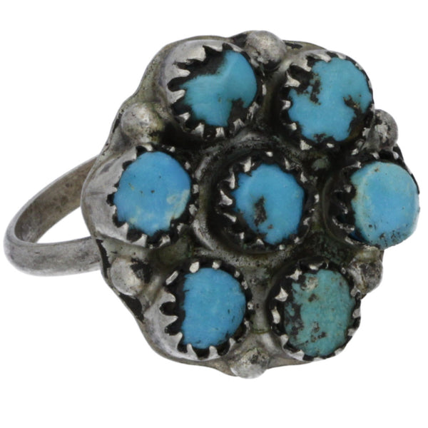 Zuni Handmade Turquoise Circular Snake Eye Ring - Size 4.5