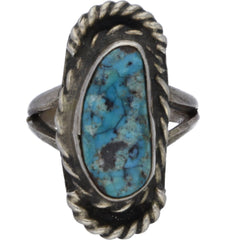 Navajo Handmade Braided Turquoise Ring - Size 6.5