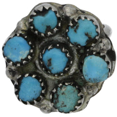 Zuni Handmade Turquoise Circular Snake Eye Ring - Size 4.5