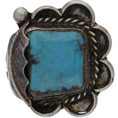 Navajo Handmade Turquoise Scalloped Leaf Ring - Size 8