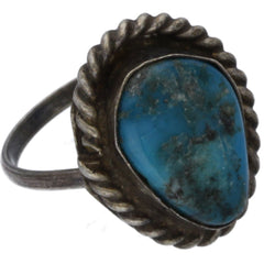 Navajo Handmade Braided Turquoise Ring - Size 3.5