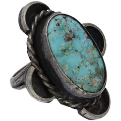 Navajo Handmade Braided Turquoise Cross Ring - Size 5.5