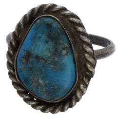 Navajo Handmade Braided Turquoise Ring - Size 3.5