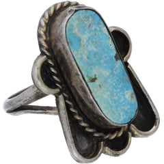 Navajo Handmade Braided Oval Turquoise Ring - Size 9