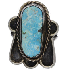 Navajo Handmade Braided Oval Turquoise Ring - Size 9