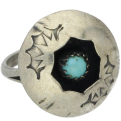 Navajo Hand-Punched Shadow Box Turquoise Ring - Size 4.5