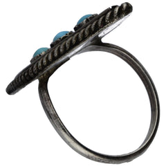 Zuni Handmade Elongated Braided Turquoise Snake Eye Ring - Size 6.75