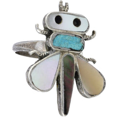 Zuni Handmade Turquoise, MOP and Abalone Dragonfly Ring - Size 7.5