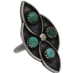 Zuni Handmade Elongated Turquoise Snake Eye Ring - Size 4