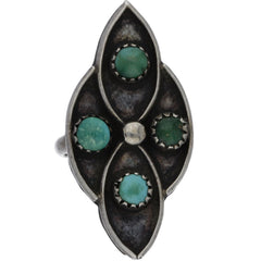 Zuni Handmade Elongated Turquoise Snake Eye Ring - Size 4