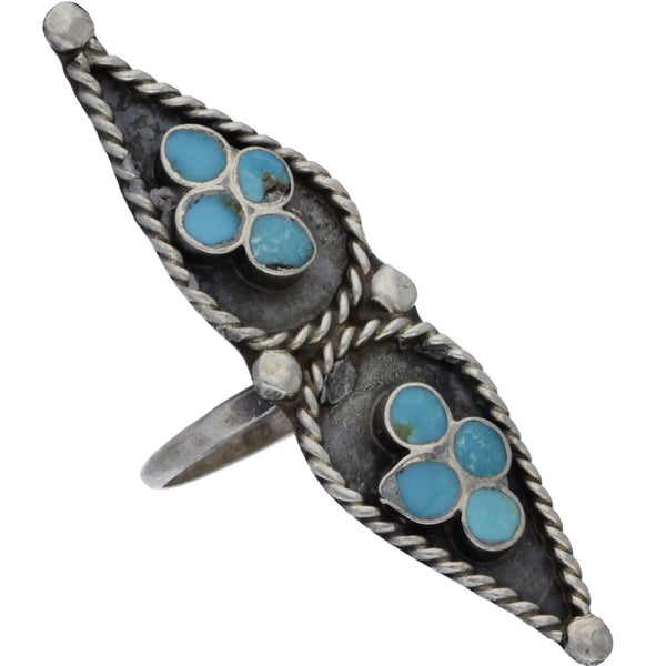 Zuni Handmade Elongated Turquoise Ring - Size 3.5