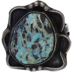 Navajo Handmade Dotted & Scalloped Turquoise Ring - Size 7.25