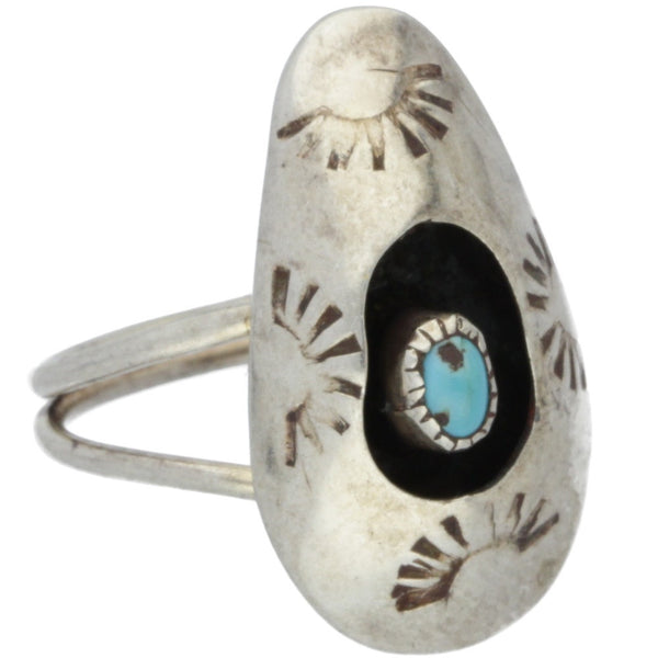 Navajo Hand-Punched Shadow Box Turquoise Ring - Size 4.75