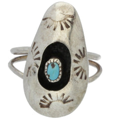 Navajo Hand-Punched Shadow Box Turquoise Ring - Size 4.75