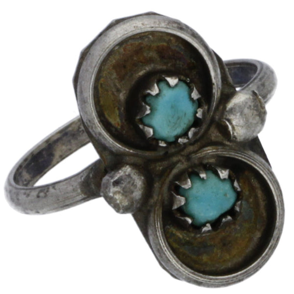 Zuni Handmade Elongated Double Turquoise Ring - Size 1.5