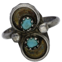 Zuni Handmade Elongated Double Turquoise Ring - Size 1.5