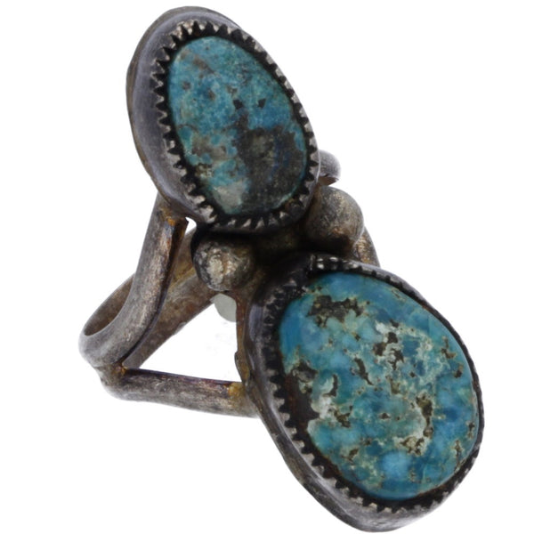 Navajo Handmade Stacked Turquoise Midi Ring - Size 3