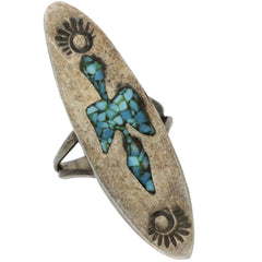 Zuni Stamped Crushed Turquoise Bird Midi Ring - Size 3.5